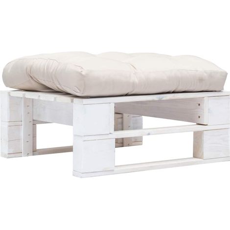 Canapé de jardin palette Canapé Repose-pied relax - avec coussin sable Blanc Bois BV815943 - BonneVie (1/4)