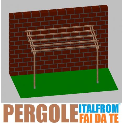 Pergola da Giardino Addossata in Legno di Pino Impregnato - mt 2 X 4 x 2,5h - con Supporti ad Interrare (1/4)