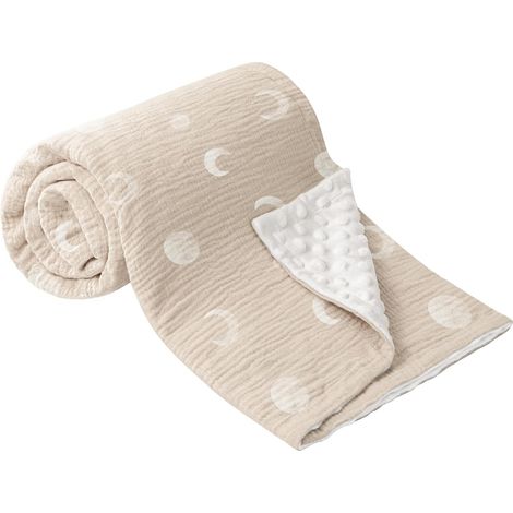 Couverture Bébé - 1 Pièce - Coton Et Polaire - Douce Et Respirante - Pour Nouveau-né Fille Garçon - 75 x 100 cm Lune Brune (1/5)