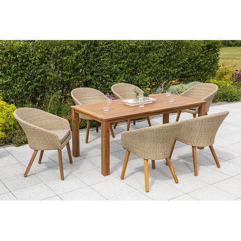 Arrone Set 7tlg 6 Sessel Kissen Tisch 185x90cm