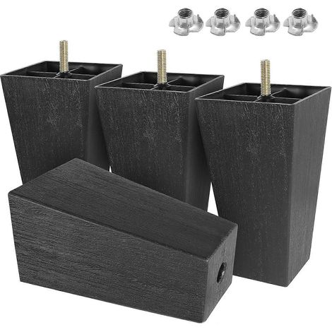 Pieds de meubles en plastique de 20 cm (8 pouces), pieds carrés pour canapé, pieds noirs pour canapé, ensemble de 4 pièces, pieds de meubles de style médiéval, pieds de rechange M8, adaptés aux fauteu (1/5)