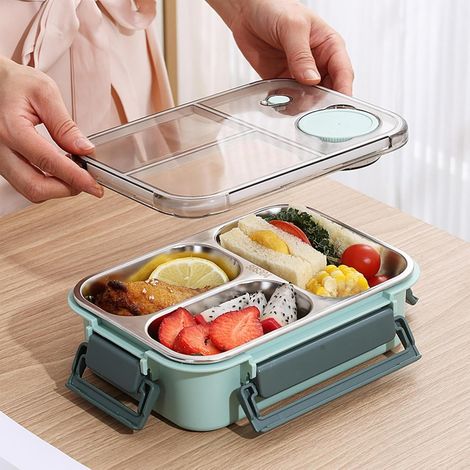 Lunch Box in acciaio inox - Lunch Box a scomparti per bambini e adulti - Con 3 scomparti per il controllo delle porzioni, facile da pulire, adatto per scuola, lavoro, campeggio, viaggi (1/4)