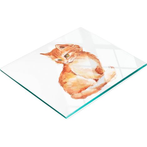 Tabla de cocina de vidrio templado con gr谩ficos decorativos de gato rojo, 60x52 cm (1/5)