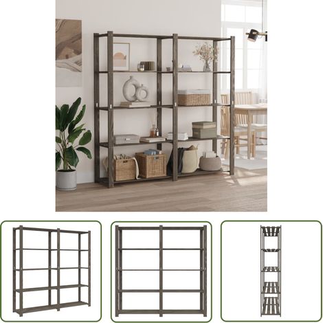 The Living Store Lagerregal mit 5 Böden Grau 170x38x170 cm Massivholz Kiefer - Holzregal - Regalsystem - Lagerregal - Werkstattregal - Industrieregale (1/5)