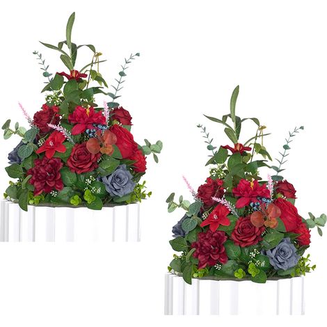 Strauß aus 2 künstlichen Blumen aus Seidenstoff mit Schaumstoffbasis, weinrot, zur Hochzeitsdekoration (1/2)