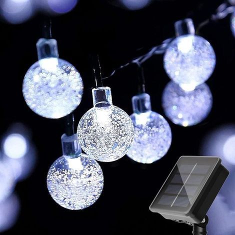Guirnalda de luces solares, pequeña bola de cristal, luces exteriores con 20 LED, 5 metros, 8 modos de iluminación (luz blanca) (1/4)