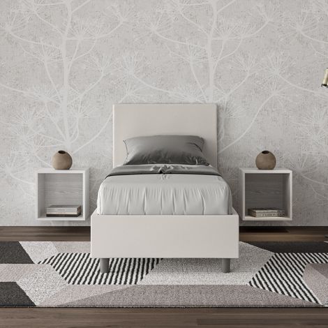 Letto singolo con rete imbottito 80x200 similpelle bianco Adele (1/4)