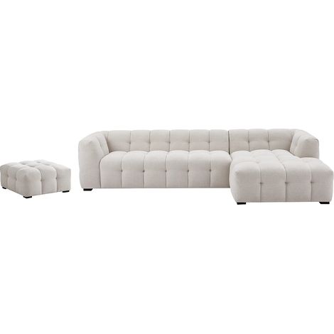 Canapé d'angle droit et pouf en tissu chiné beige DILOME de Pascal Morabito (1/5)