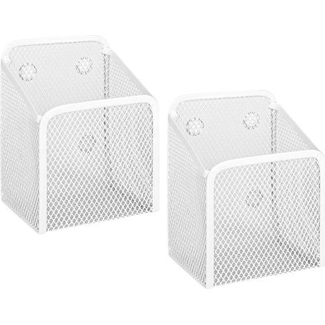Lot de 2 paniers de rangement magnétiques - Organiseur de bureau magnétique - Panier de rangement en maille - Pour tableau blanc, casier, réfrigérateur, bureau (blanc) (1/5)