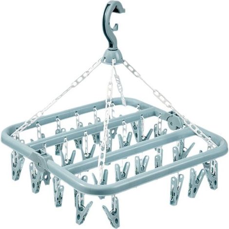 Porte-vêtements suspendu bleu avec 32 pinces, coupe-vent, pour chaussettes/sous-vêtements (1/5)