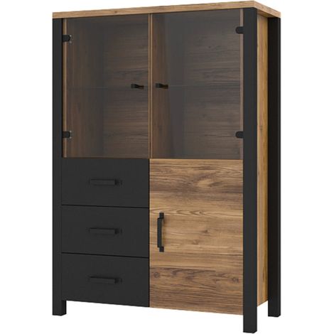 Credenza 3 ante 3 cassetti Lyam marrone e nero 146cm (1/5)