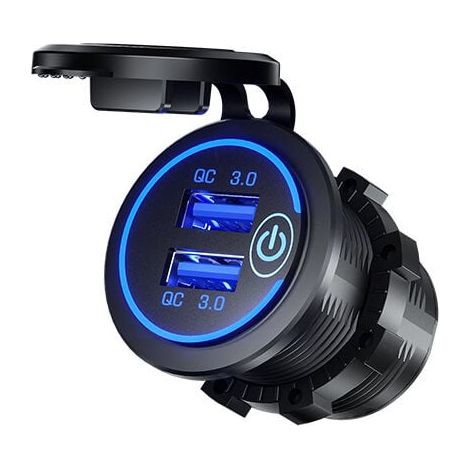 ZVD 1pc charge rapide 3.0 double prise de chargeur USB étanche 36W 12V 24V prise USB charge rapide avec interrupteur tactile et kit de bricolage à LED bleue pour voiture bateau marin ATV bus camion vo (1/4)