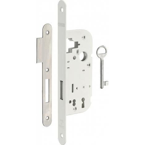 THIRARD - Serrure encastrable à clé pour porte intérieure, pêne dormant seul, axe 40mm, bouts ronds, blanc, 1 clé - THIRARD (1/2)