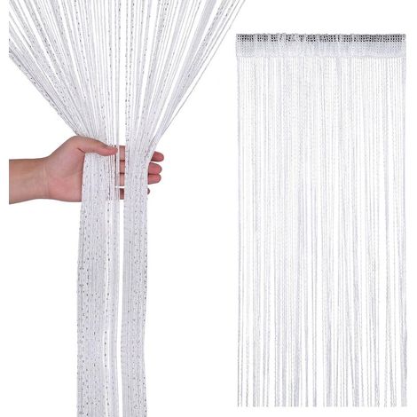Rideau à pampilles en cordon pailleté, séparateur de pièce, rideau à pampilles fin pour portes, fenêtres, décoration intérieure, décoration d'événements, 200 cm x 100 cm - Blanc