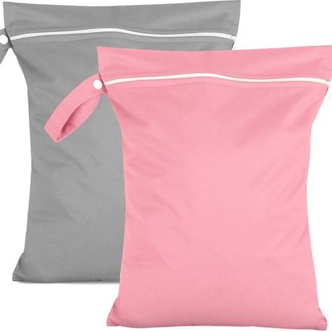 Bolsas de viaje impermeables y plegables para la ropa sucia,de 40 x 30 cm (juego de 2),equipaje y ropa infantil (gris + rosa) (1/2)