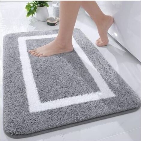 Tapis de Bain Antiderapant,Tapis Salle de Bain en Microfibre Douce,Tapis de Bain Absorbant à Poils Longs, Lavable en Machine - 40 x 60 cm - Gris (1/5)