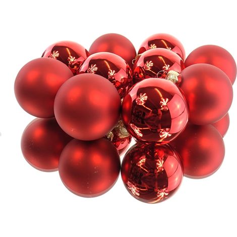 10er Set Weihnachtskugeln aus Glas rot glänzend und matt 600x600