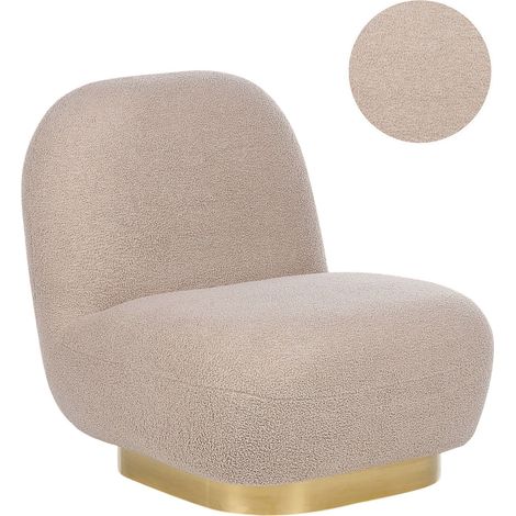 Fauteuil Glamour Base Dorée Art Déco en Tissu Bouclé Rembourré Beige Loviisa (1/5)
