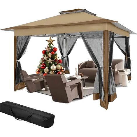 Carpa tipo cenador, diseño desplegable, protección UV, color marrón. (1/2)