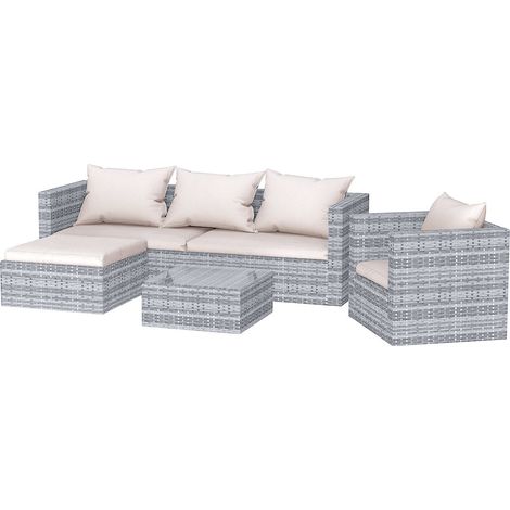 5 Seater Garden Furniture Outdoor Rattan Modular Corner Sofa Set New Version Grey