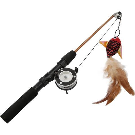 Fischförmiges Katzenspielzeug, realistische, einziehbare Angelrute, Katzenkauspielzeug (Goldfisch + Angelrute) (1/5)