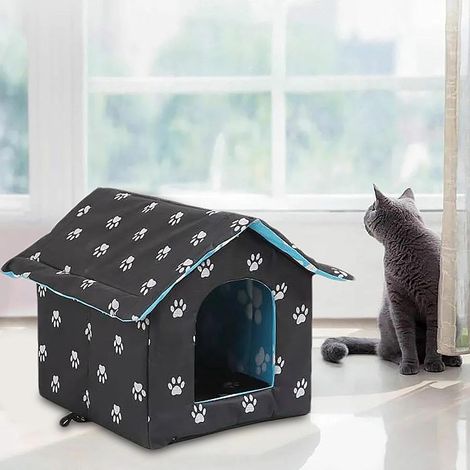 Katzenhaus für den Außenbereich, wetterfest, mit Kissen, Outdoor-Katzenbett, Oxford-Stoff, wasserdicht, warm, Katzenbett, Höhle, Haustierunterstand, Katzenhütten, für Katzen--M