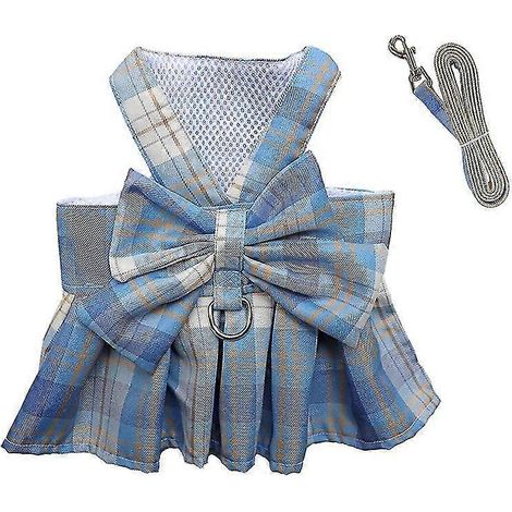 Collar para perro con lazo, falda, lindo arnés para mascotas con correa para el pecho, cuerda de tracción, ropa para gatos y perros, arnés, chaleco, vestido tutú de princesa, falda, 5 faldas azules (1/5)