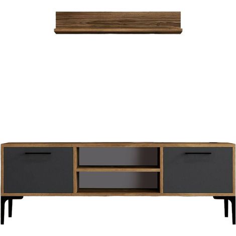 Dmora - Fernsehschrank Dpiston, Ständer für Wohnzimmerfernseher, Niedriges Wohnzimmer-Sideboard, TV-Ständerbasis, 140x30h48 cm, Walnuss und Anthrazit (1/5)