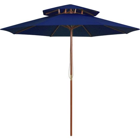 Sonnenschirm mit Doppeldach und Holz-Mast Blau 270 cm