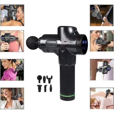 Pistolet de Massage QJRRX - 30 Niveaux Réglables - 6 Têtes de Massage - Écran LCD (1/4)