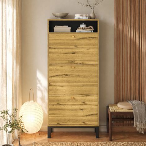 Meuble chaussures 3 abattants 63x24x147 cm naturel OKMYHOME (1/5)