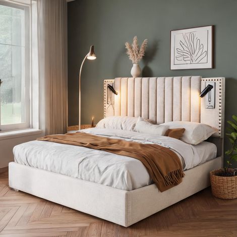 Tête de lit beige en coton 203 x 167 x 106 cm (1/5)