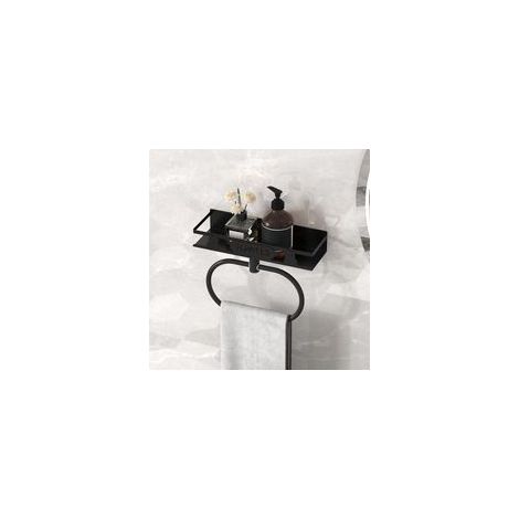 Étagère sans perçage, porte-serviettes et porte-douches multifonctionnel, étagère de salle de bain noire (1/5)