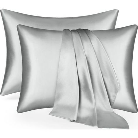 Lot de 2 taies d'oreiller en simili-soie-51x76 cm,Gris premium (1/5)