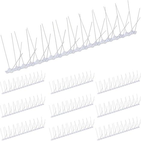 Relaxdays Vogelabwehr Spikes, 10er Set, HBT: 10,5 x 50 x 14 cm, Taubenabwehr Balkon & Dach, 4-reihig, Edelstahl, silber