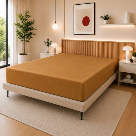 Drap Housse 140 x 190 cm Caramel – 100% Coton 57 Fils/cm² – Bonnet 30 cm (1/3)