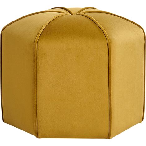 Pouf Rond de Chambre Salon Moderne Repose-Pieds en Velours Jaune Wishek (1/5)