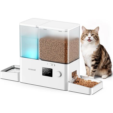 Distributeur de croquettes automatique avec fontaine à eau intégrée pour chat et chien, station de repas 2-en-1 programmable avec contrôle des portions