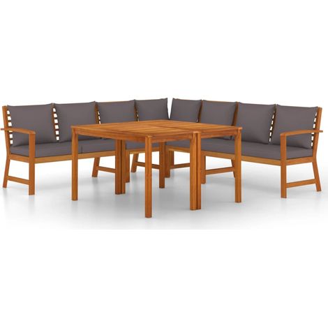 Ensemble à manger de jardin coussins 7 pcs Bois acacia (1/5)