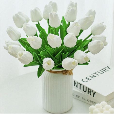 Lot 18 Tulipes Artificielles 33cm Polyuréthane Blanc Décoration Table Maison Cuisine Bureau Mariage Salle Manger (1/5)