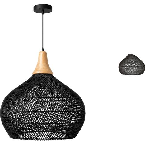 Lampada a sospensione con paralume in tessuto, compatibile con lampadine E27, 60x45 cm, nera, lampadina non inclusa. (1/2)