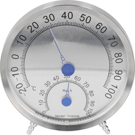 Thermomètre-hygromètre rond en acier inoxydable étanche et résistant à la chaleur pour l'extérieur, avec support. (1/5)