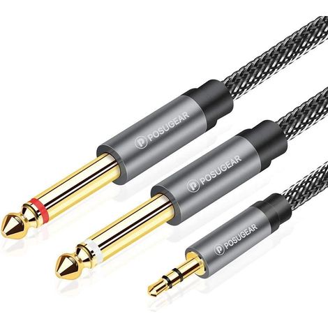 Câble Audio 3.5mm vers Double 6.35mm 2M, 6.35 Mâle vers 3.5 Mâle Mono Y Splitter Jack Câble d'Instrument Nylon Tressé pour Haut-parleurs, Table de Mixage, Cinéma Maison etc (1/5)