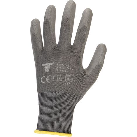 STIER Montagehandschuhe, 12 Paar, Größe 10, Nylon mit PU-Beschichtung, Exzellentes Tastgefühl, Griffsicherheit, hohe Abriebfestigkeit, Atmungsaktivität, Grau