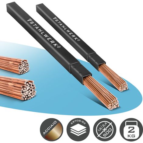 STAHLWERK Set di bacchette per saldatura TIG ER70S-G3 acciaio Ø 1,6 e Ø 2,4 x 500 mm