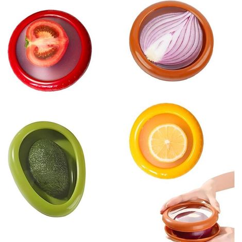 4 Pièces Silicone Fruit Storage Box, Réutilisable Conteneurs De Stockage De Fruits, Boîte de'conservation pour Oignons,Tomate,Citron,Avocat (4 silicone fruit boite conservation) (1/5)