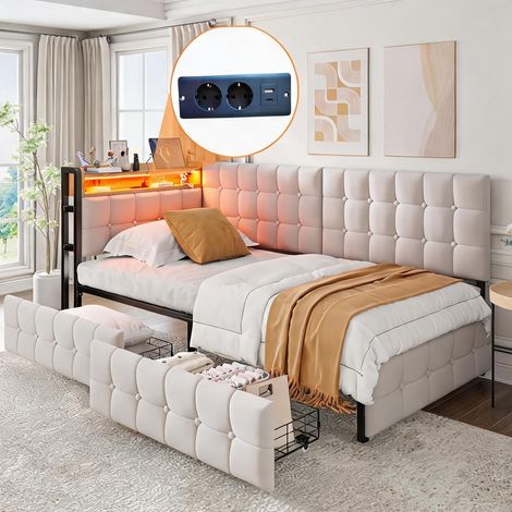 Cadre de lit beige en tissu 208,5 x 99 x 83,5 cm (1/5)