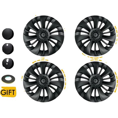 Tapacubos para Tesla Model Y, acabado negro mate, fácil instalación. (1/5)
