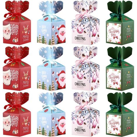 12pcs Boîtes à Gâteries de Noël,Boîtes-Cadeaux Papier Noël avec Ruban,pour Boîtes de Friandises Décoratives