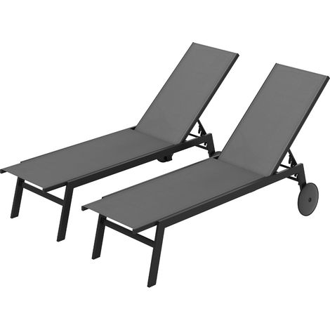 COSTWAY Patio Chaise Lounge Chair Set of 2 with Wheels (1/5)